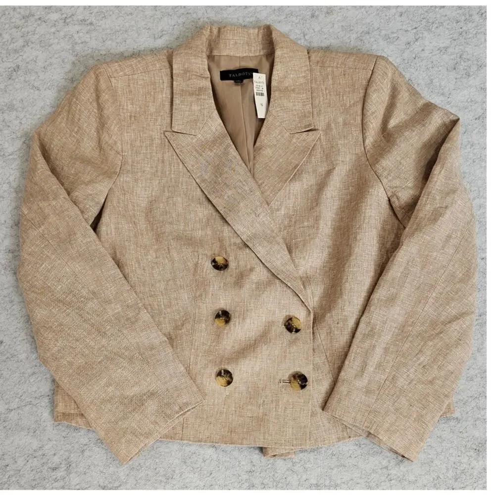 Talbots Cropped 100% Linen Blazer Jacket, 6 Button, Womens Sz 16, New, NWT